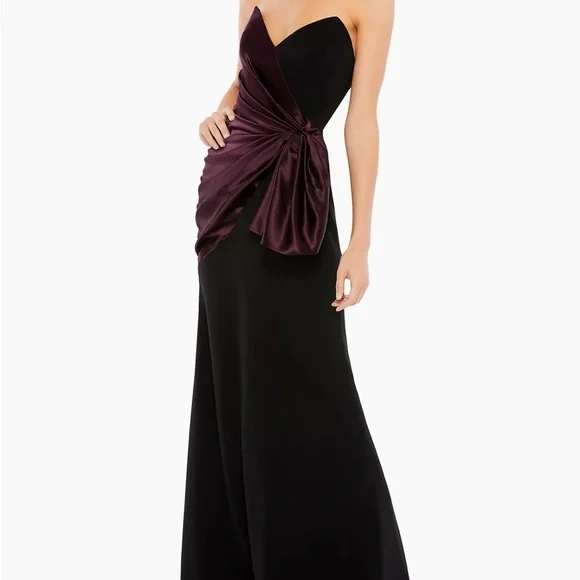 MacDuggal Two-Tone Draped Velvet Trumpet Gown - Picture 1 of 8